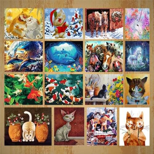 16 Pattern Animal Dolphin &Unicorn&Cat Diamond Painting Cross Stitch Mosaic Embroidery Painting 5D DIY Wall Decor Handcraft Gift