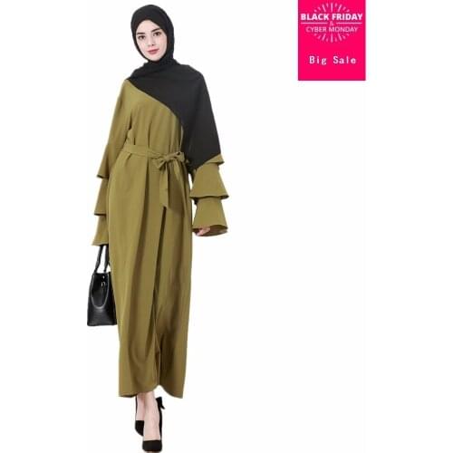 2020 muslim Adult the newest Acetate Robe Musulmane Turkish Abaya Muslim Dress ruffle sleeve Robes Arab Worship Service WJ1741