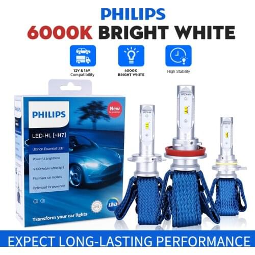 2X Philips H7 H4 H11 LED 6000K Bulbs Car Headlight H16(JP) HB3 HB4 9005 9012 HIR2 Ultinon Essential Lights nebbia diode lamps KQ