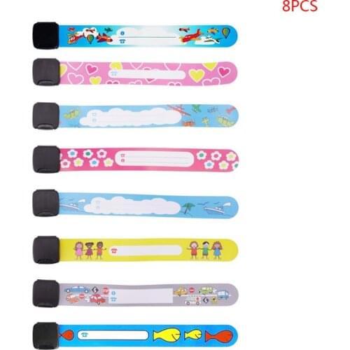 8 Pcs Kids Anti-lost Info Wrist Band Children Reusable Outdoor Safe ID Bracelet