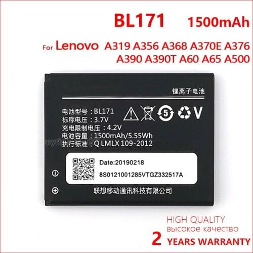 100% Genuine batteria BL171 Battery For Lenovo A319 A356 A368 A370E A376 A390 A390T 1500mAh Phone High Quality Batteries