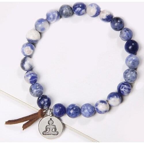 Bowknot Buddha Tag Charm Natural Stones Bracelet African Turquoises Alabaster Pink Zebra Stone Jewelry For Women Men Pray Health