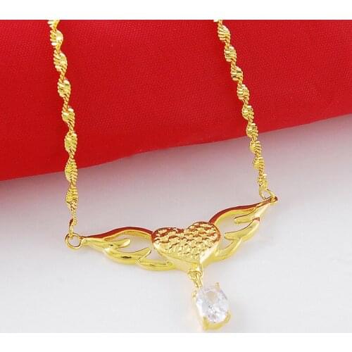 High Quality 24K Gold Filled Solid Pendant Necklace Water-wave Chains Link Necklaces Female Accessories Fashion Jewelry 2019
