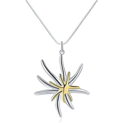 925 Sterling Silver 18 Inch Snake Chain Golden Starfish Pendant Necklace For Women Fashion Wedding Party Charm Jewelry Gifts