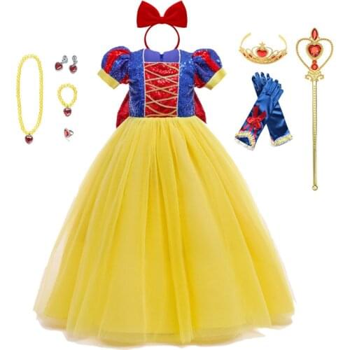 Princess Snow White Dress up for Girls Kids Puff Sleeve Costumes Kids Baby Gifts Intant Party Clothes Fancy Teenager Clothing