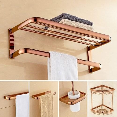 Rose Gold Copper Bathroom Rack Towel Rack European Towel Holder Bathroom Bathroom Rack Bathroom Hardware Pendant Set Soap Dish