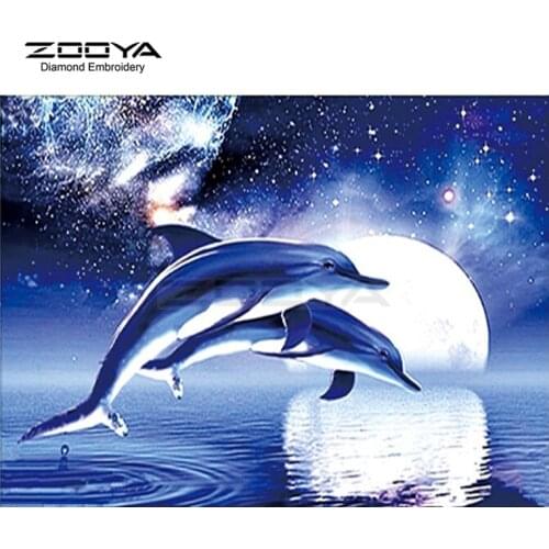 Diy 5D Round Full Diamond Painting The Dolphin Sky Star Crafts Colorful Boutique Diamond Pictures Handmade Needlework CJ20