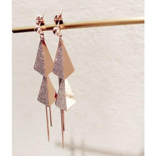 Titanium Steel Oblique Geometric Double Triangular Earrings Fashion Rose Gold Color Earrings Jewelry