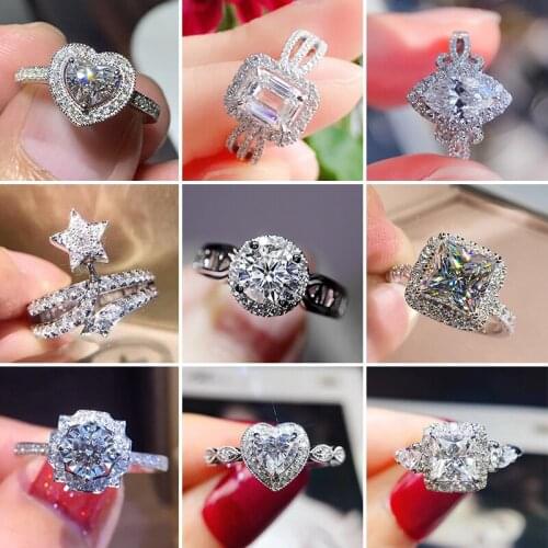 Elegant Wedding Womens Ring Geometric Suqare Heart Crystal Rings for Bridal Engagement Silver Plated Cubic Zircon Luxury Jewelry