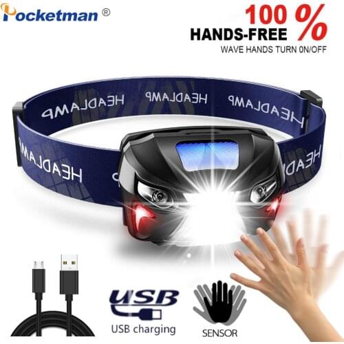 Most Powerful Headlamp Rechargeable LED Headlight Body Motion Sensor Head Flashlight Camping Torch Light Lamp With USB