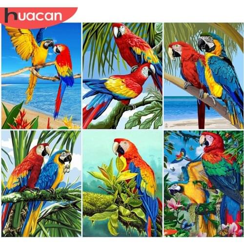 HUACAN Diamond Painting Animal Full Square Round 5D Diamond Embroidery Parrot Rhinestones Mosaic Seaside Cross Stitch Home Decor
