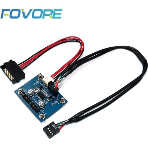 Cable USB 9Pin Motherboard Header Splitter HUB 1 to 2 Extension Cable Adapter 9 Pin Connectors with SATA Power Cable Magnet Foot
