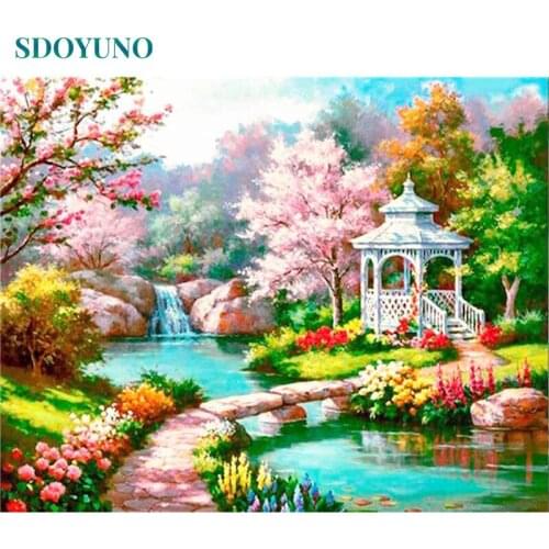 SDOYUNO 60x75cm Oil Pictures By Numbers DIY Scenery Painting By Numbers On Canvas Frameless Landscape Home Decoration Painting
