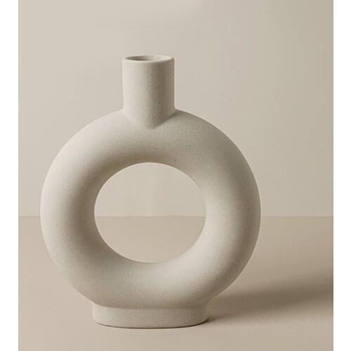 Ceramic vase Doughtnut Circle shaped Flower Arrangement Dried flower container bottle white