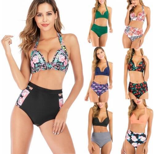 High-waist Swimsuit 2021 Plus Size XXXL XXL Womens Push Up Swimming Suit for Female Push-up Bikinis Set Halter Bandage Swimwear