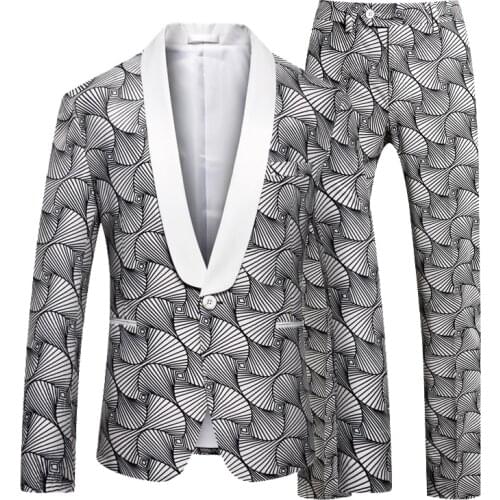 Jackets+Pants) 2021 Mens spring Printed business Blazers/Male slim fit Casual suit of two pieces Grooms Wedding Dress S-3XL