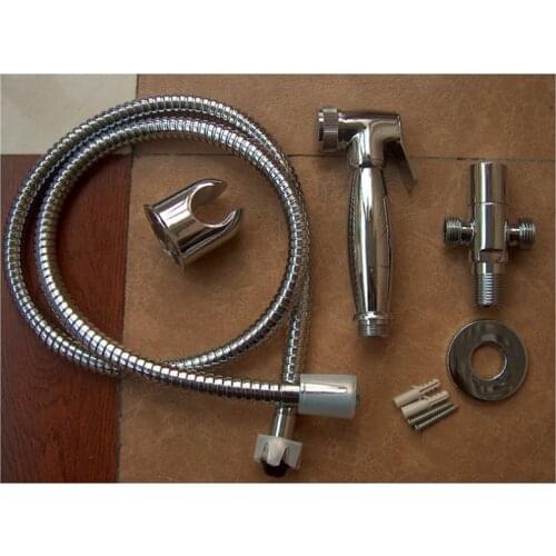 Hi Grade Brass Chrome Bidet Sprayer Head Jet Toilet Handheld Shattaf Showe Gun Douche Kit+Hose+Metal Wall Holder+1/2" T adapter