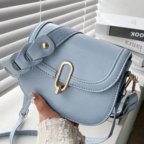 Small Solid Color Saddle Flap Shoulder Crossbody Bags For Women PU Leather Womens Designer Handbag Travel Female Messenger Bag