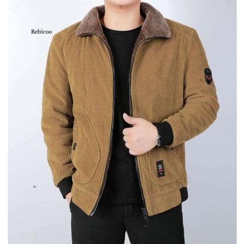 Mens Bomber Jacket Corduroy Cotton Warm Padded Coats Casual Outwear Thermal Jackets Mens Clothing Winter Plus Size 6 Xl