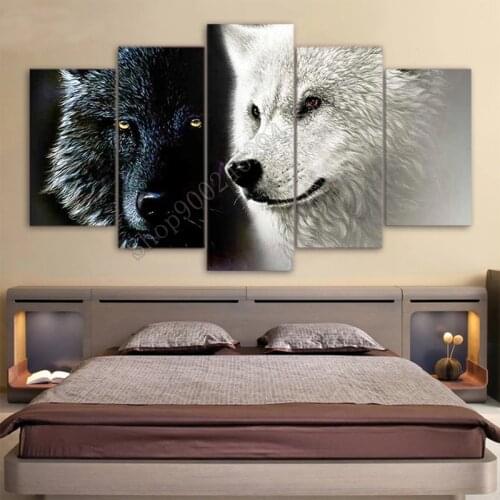 5pcs full Diy diamond painting Modern animal art, black white wolf picture embroidery diamond mosaic 5d cross stitch decorFF3977