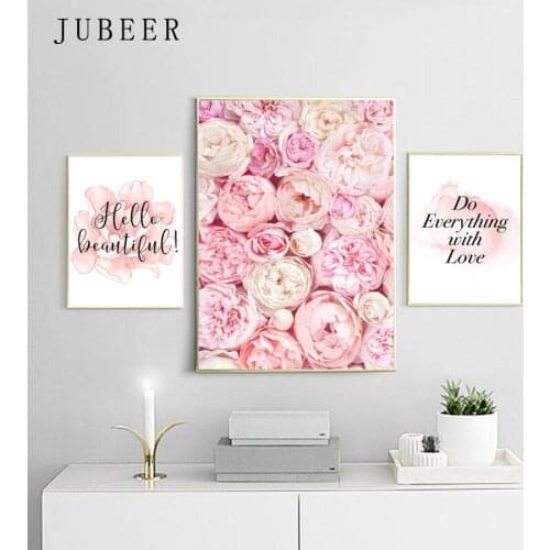 Nordic Style Pink Flower Wall Art Paintings on The Wall Flowers Text Posters and Prints Bedroom Decor Picrures for Home Decor