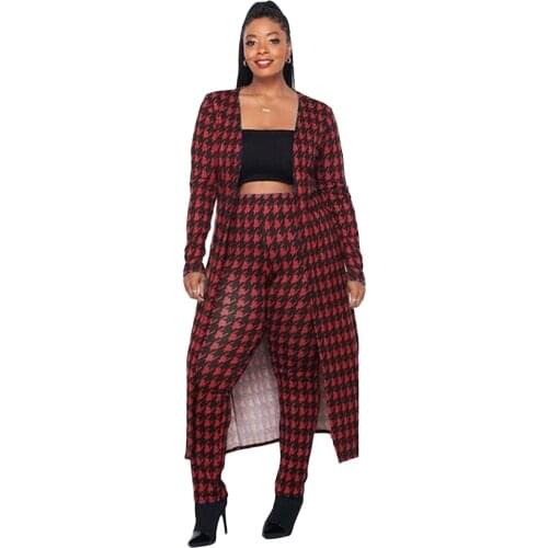 New African Clothes For Women 2 Two Piece Sets Long Dress Tops Skinny Pants Matching Set Grid Print Dresses Tracksuit Plus Size