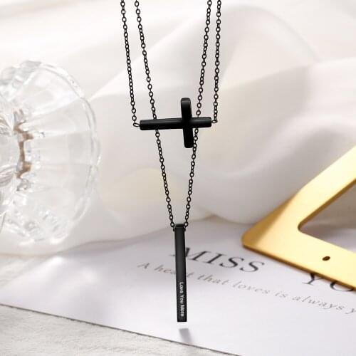 Personalized 3 Colors Cross Bar Pendant Necklace Women Stainless Steel Clavicle Custom Name Necklaces Chain Fashion Jewelry