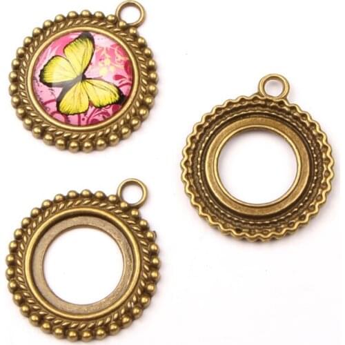 Fit 20mm Round Cabochon Settings Hollowout Flatback Alloy Blank Cameo Base Trays For Necklace Pendants 10pcs/lot