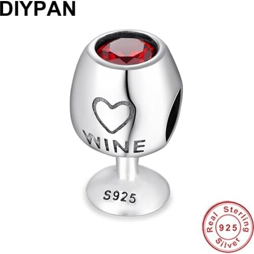 Fit Orignal Pandora Charms Bracelet Silver 925 Wine Glass Charm Bead 925 Silver Jewelry Making Berloque Pendant