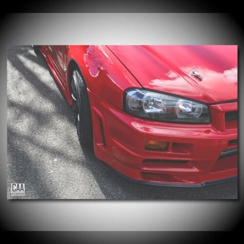 Nissan Skyline R34 Red Car Supercar Posters Canvas Printed Wall Art For Home Decor Living Room Decorations