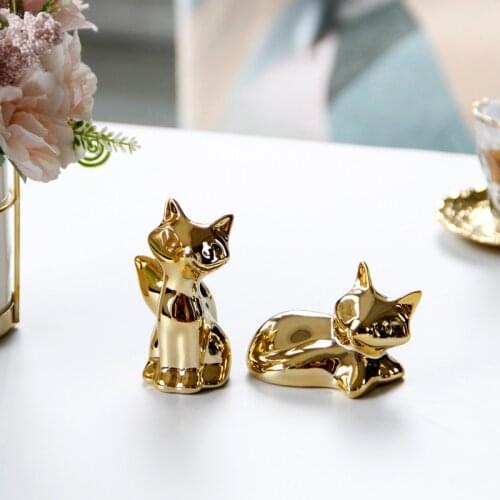 Simple Home Decor Golden Ceramic Home Decoration Abstract Mini Fox Handicraft Table Decoration Mini Garden Accessories Decor