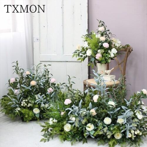 Forest Plant Arrangement Flower Row Bouquet Simulation Lysimachia Olive Branch Peony Flowers Pile Green Plants Road Leading Wall