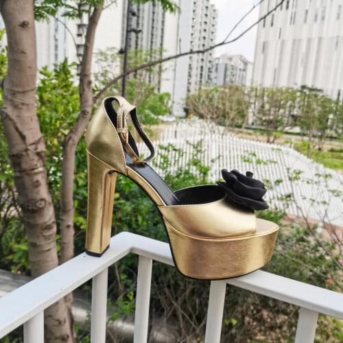 Casual Designer sexy lady fashion womens sandals gold real leather platform peep toe stiletto stripper High heels sandalia