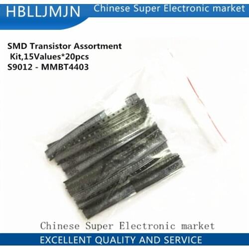 SMD Transistor Assortment Kit,15Values*20pcs=300 PCS ,S9012 S9014 S8050 BAV99 MMBT3906 1 MMBT4403