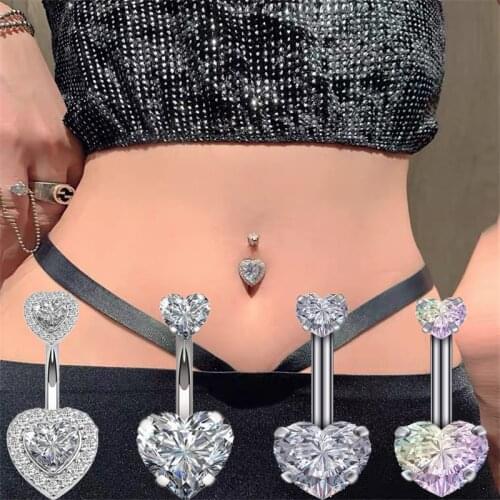 Steel Navel Belly Button Rings Heart Barbell Nombril Ombligo Navel Ring Crystal Piercing Navel Sexy Body Jewelry Piercings