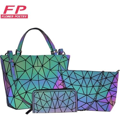 Women handbags 3 pcs bag set luminous crossbody bags for women wallet 2021 Geometric shoulder bag female purse and handbag Tote