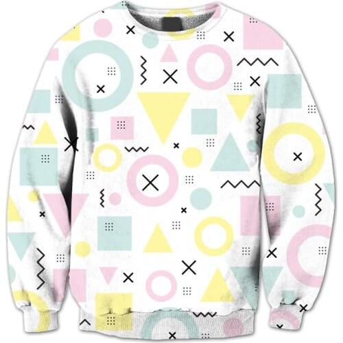 REAL American US SIZE 90s Geometric Shapes Sublimation Print Plus Size Crew Neck Sweatshirt