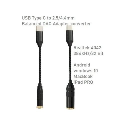PIZEN Type C to 2.5mm/4.4mm Balanced Cable DAC converter headphone Amplifier 384KHz/32bit for android windows 10 MAC IPAD PRO