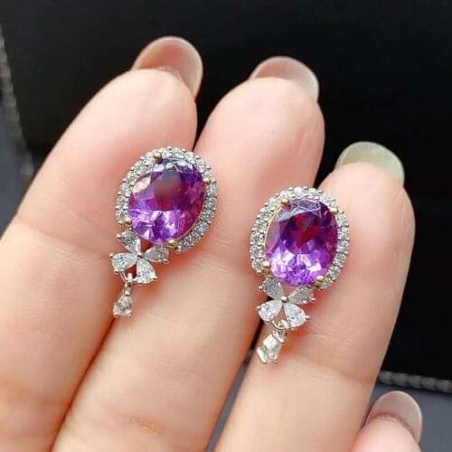 High-quality Amethyst Gemstone Earrings S925 Sterling Silver Fine Fashion Charming Jewelry For Women Free Shipping MeibaPJFS