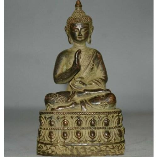 10Cm Old Tibet Buddhism Bronze Base Sakyamuni Shakyamuni Buddha Sculpture Statues for Decoration Collection Ornaments Figurines