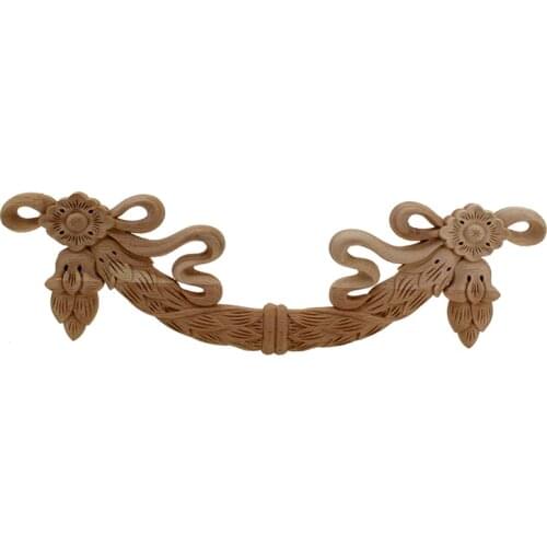 VZLX Decorative Wood Appliques for Furniture Decor Cabinet Door Irregular Wooden Mouldings Flower Wood Carving Figurine