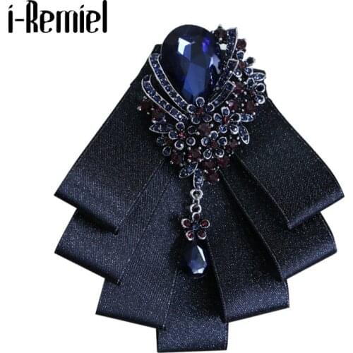 I-Remiel High Grade Fabric Rhinestone Bow Tie Brooch Pin Flower Male Bows Wedding Groom Men Bowtie Brooces Jewelry Accessories