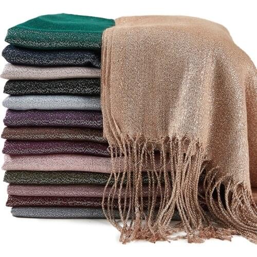 Women Muslim Sil ver Lurex Shawls Wrap For Evening Dresses,Dressy Scarf Cape Evening Wear Large Soft Wedding Stoles Solid Colors