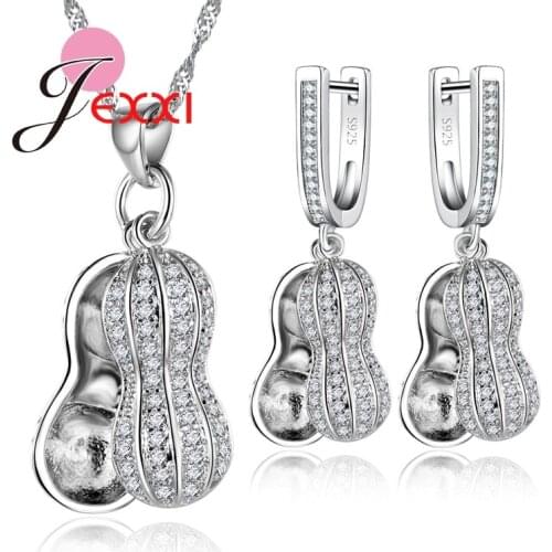 Personality Design Peanut Pendant Necklace Dangle Earrings Jewelry Sets For Woman Summer Stlye Party 925 Sterling Silver Sets