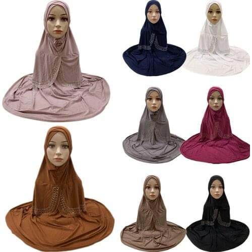 High Quality Medium Size 90*75cm Muslim Amira Hijab with Rhinestone Pull On Islamic Scarf Head Wrap Women Headscarf Ramadan Arab