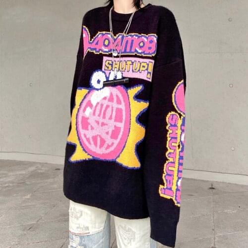 Harajuku Kawaii Anime Print Winter Ladies Sweater oversize Womens vest Pullovers y2k top Knitwear 2021 Sweaters Grunge clothing