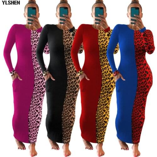 African 2020 Autumn Winter Women Fashion Leopard Print Bodycon Long Maxi Dress Africa Party Dresses Vestidos Plus Size Clothing