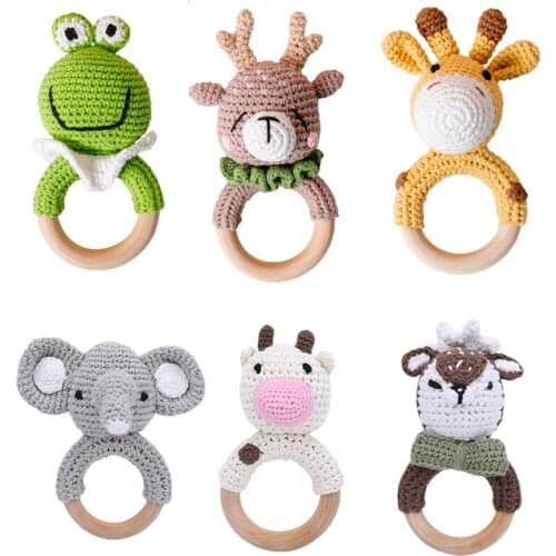 1PC Baby Wooden Teether Crochet Animal Crochet Wooden Rings DIY Craft Teething Rodent Baby Products For Newborns Teether Custom