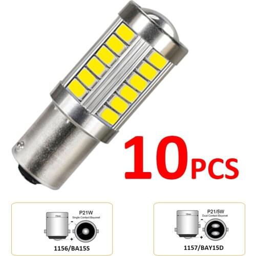 10Pcs 1156 1157 33SMD P21W BA15S BA15D LED Bulb Car Auto Front Lights Turn Lights Parking Brake Lights Lamp Bulbs LED 12V