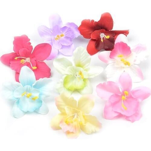 100pcs/lot 7CM Silk Artificial Orchid Flowers Heads For Home Wedding Decoration Fake Flowers DIY Christmas Gift Box Craft